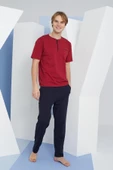 Kly Erkek Bordo Kısa Kol Pijama Takımı 2207 - 1