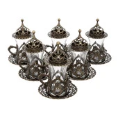 6'LI KULPLU ÇAY SETİ ANTİK SARI GRUPLAR - 1