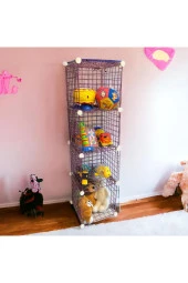 4 Bölmeli Tel Küp Çok Amaçlı Organizer Raf Pembe 33cm Mutfak, Oyuncak, Kiler, Depolama Rafı - 1