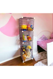 4 Bölmeli Tel Küp Çok Amaçlı Organizer Raf Pembe 33cm Mutfak, Oyuncak, Kiler, Depolama Rafı - 2