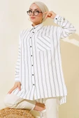 Çift Çizgili Tunik Beyaz thumbnail 1