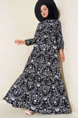 Desenli Bel Tünelli Elbise Siyah thumbnail 1