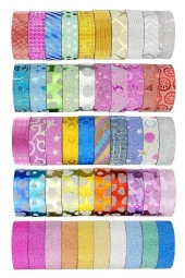 Renkli Desenli Simli Bant 12 Adet Smli Hologramlı Bant 3 Metre Hobi Bantı Farklı Renklerde Gönderim - 1