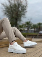 BA8104 BOA Yüksek Taban Rugan Beyaz Bağcıklı Erkek Ayakkabı - 1