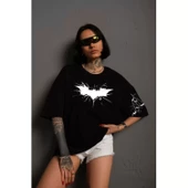 Lucky Life Unisex Ön Ve Kol Baskılı Oversize T-shirt - Siyah - 2