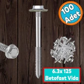 Betofast Vidası 6.3x125 mm Paket 100 ADET Sivri Uçlu Çatı Panel Beton Tahta Mdf Ağaç Vidası - 1