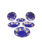 PORSELEN EL BOYAMA ÇAY TABAĞI 6'LI KOBALT - 1