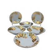 PORSELEN EL BOYAMA ÇAY TABAĞI 6'LI YAPRAK DESENLİ ALTIN - 1