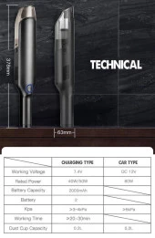 80W Portatif Yıkanabilir Filtreli 30dk Çalışma Islak Kuru Çekebilen Ev Ofis Uyumlu Araç Ev Süpürge - 4
