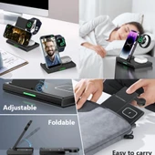 3-1 Arada 20W Hızlı Şarj Destekli Kablosuz Wireless Şarj Stand LED Işıklı Iphone, Apple Watch, Airpods Destekli - 4