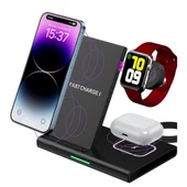 3-1 Arada 20W Hızlı Şarj Destekli Kablosuz Wireless Şarj Stand LED Işıklı Iphone, Apple Watch, Airpods Destekli - 1