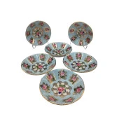 PORSELEN EL BOYAMA ÇAY TABAĞI 6'LI TIRNAK MODEL TURKUAZ - 1