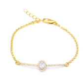 Altın Kaplama Ezme Zincirli Oval Zirkon Taşlı Kadın Bileklik BLK-501 - 1