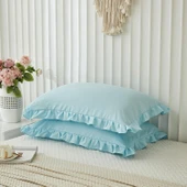 Maki Home Yüzde Yüz Pamuklu Açık Mavi Fırfırlı İki Adet 50x70 Yastık Kılıfı Seti thumbnail 3