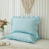 Maki Home Yüzde Yüz Pamuklu Açık Mavi Fırfırlı İki Adet 50x70 Yastık Kılıfı Seti thumbnail 1