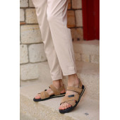 Hakiki Deri Kalın Bantlı Cırt Cırtlı Erkek Sandalet Terlik - 6