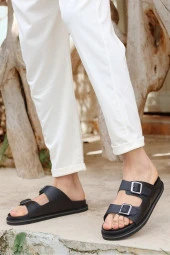 Hakiki Deri Kemer Tokalı Ortopedik EVA Taban Erkek Terlik thumbnail 1