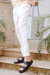 Hakiki Deri Kemer Tokalı Ortopedik EVA Taban Erkek Terlik thumbnail 3