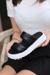 Hakiki Deri Kalın Bantlı Platform Topuklu Desenli Ortopedik Tasarım Kadın Plaj Terliği thumbnail 2