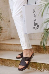 Hakiki Deri Toka Detaylı Özel Ortopedik Tasarım Erkek Terlik thumbnail 1