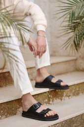 Hakiki Deri Kemer Tokalı Ortopedik EVA Taban Erkek Terlik thumbnail 2