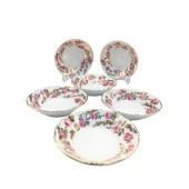 6'LI SIRALI GÜLLÜ PORSELEN ÇAY TABAĞI - 1