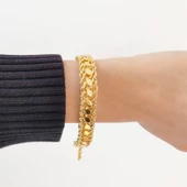 Altın Kaplama Burgu Zincir Ve Arpa Zincir Kadın Bileklik BLK-155 thumbnail 3