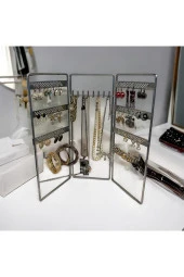 Dekoratif Takı Standı Takı Düzenleyici Organizeri Kutusu 3 Parça Kolye Yüzük Küpelik Model-2 Gümüş - 1