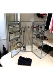 Dekoratif Takı Standı Takı Düzenleyici Organizeri Kutusu 3 Parça Kolye Yüzük Küpelik Model-2 Gümüş - 2