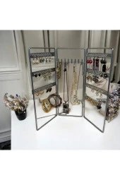 Dekoratif Takı Standı Takı Düzenleyici Organizeri Kutusu 3 Parça Kolye Yüzük Küpelik Model-2 Gümüş - 4