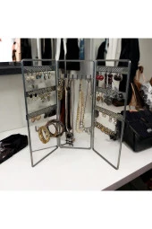 Dekoratif Takı Standı Takı Düzenleyici Organizeri Kutusu 3 Parça Kolye Yüzük Küpelik Model-2 Gümüş - 5