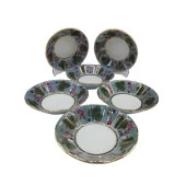 PORSELEN EL BOYAMA ÇAY TABAĞI 6'LI BİGA YEŞİL - 1