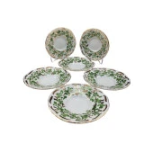 6'LI KÜÇÜK ÇİÇEK DESENLİ PORSELEN ÇAY TABAĞI YEŞİL - 1