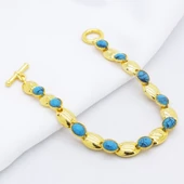 Altın Kaplama Turkuaz Taşlı Bayan Bileklik BLK-212 - 6