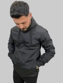 Erkek Kapüşonlu Kaplama Detaylı Siyah Yağmurluk - 2