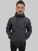 Erkek Kapüşonlu Kaplama Detaylı Siyah Yağmurluk - 1