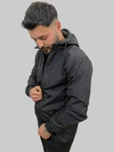 Erkek Kapüşonlu Kaplama Detaylı Siyah Yağmurluk - 6