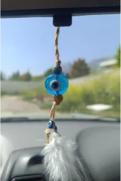 Nazar Boncuk Kuş Tüylü Dikiz Ayna Süsü Kötü Göz Kovucu Araba Süsü - 1