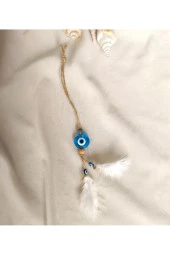 Nazar Boncuk Kuş Tüylü Dikiz Ayna Süsü Kötü Göz Kovucu Araba Süsü - 3