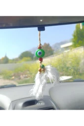 Nazar Boncuk Kuş Tüylü Dikiz Ayna Süsü Kötü Göz Kovucu Araba Süsü - 4