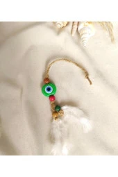 Nazar Boncuk Kuş Tüylü Dikiz Ayna Süsü Kötü Göz Kovucu Araba Süsü - 6