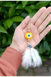 Nazar Boncuk Kuş Tüylü Dikiz Ayna Süsü Kötü Göz Kovucu Araba Süsü - 8