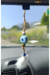 Nazar Boncuk Kuş Tüylü Dikiz Ayna Süsü Kötü Göz Kovucu Araba Süsü - 10