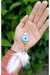 Nazar Boncuk Kuş Tüylü Dikiz Ayna Süsü Kötü Göz Kovucu Araba Süsü - 11