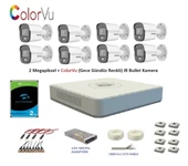 Hikvision 2mp 8 kameralı Dış ortam AHD HD-TVI ColorVu Gece Renkli Kamera Seti 2TB Disk - 1