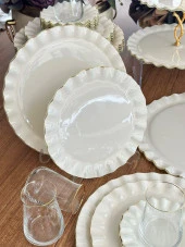 Solid Krem Wavy 28 Parça Çay Seti - 2
