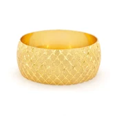 Altın Kaplama Baklava Desenli Mega Bilezik 30mm Kalınlık BLZ-1139 - 2