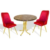 Buket Werzalit Yuvarlak-Çırağan Gold 2li Masa Takımı - Brownie Mermer Bordo - 1