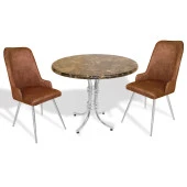 Buket Werzalit Yuvarlak - Çırağan 2li Mutfak Masa Takımı - Brownie Mermer Kahve - 1