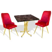 Buket Werzalit Kare-Çırağan Gold 2li Masa Takım - Brownie Mermer Bordo - 1